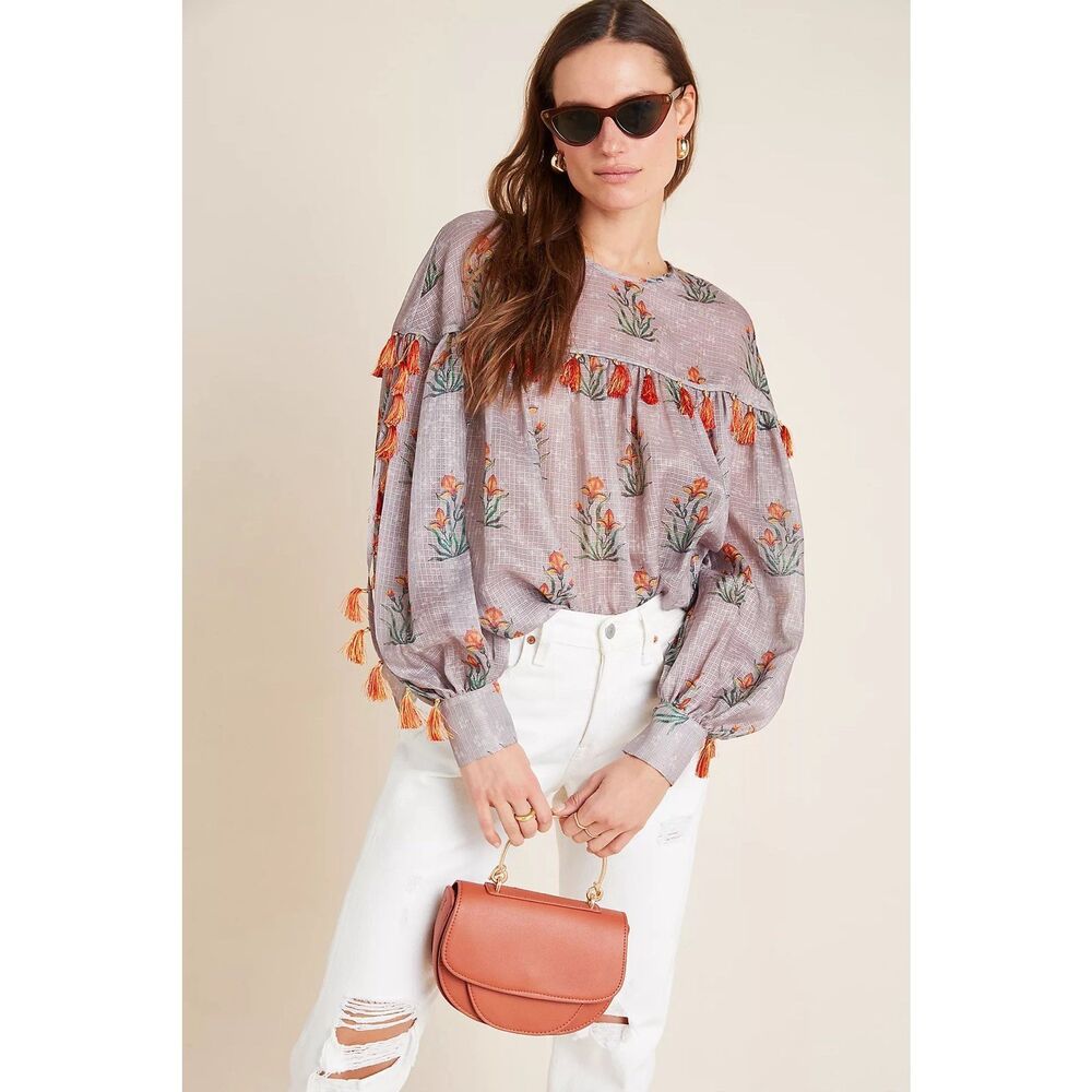 New Anthropologie Sachin & Babi Acacia Tasseled Blouse Size Xs